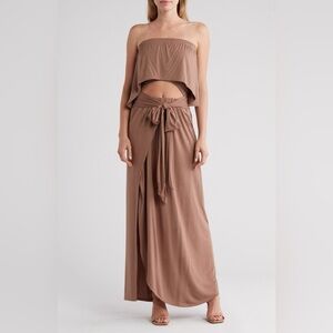 NWT Go Couture Strapless Front Cutout Brown Jersey Maxi Dress Nordstrom Small